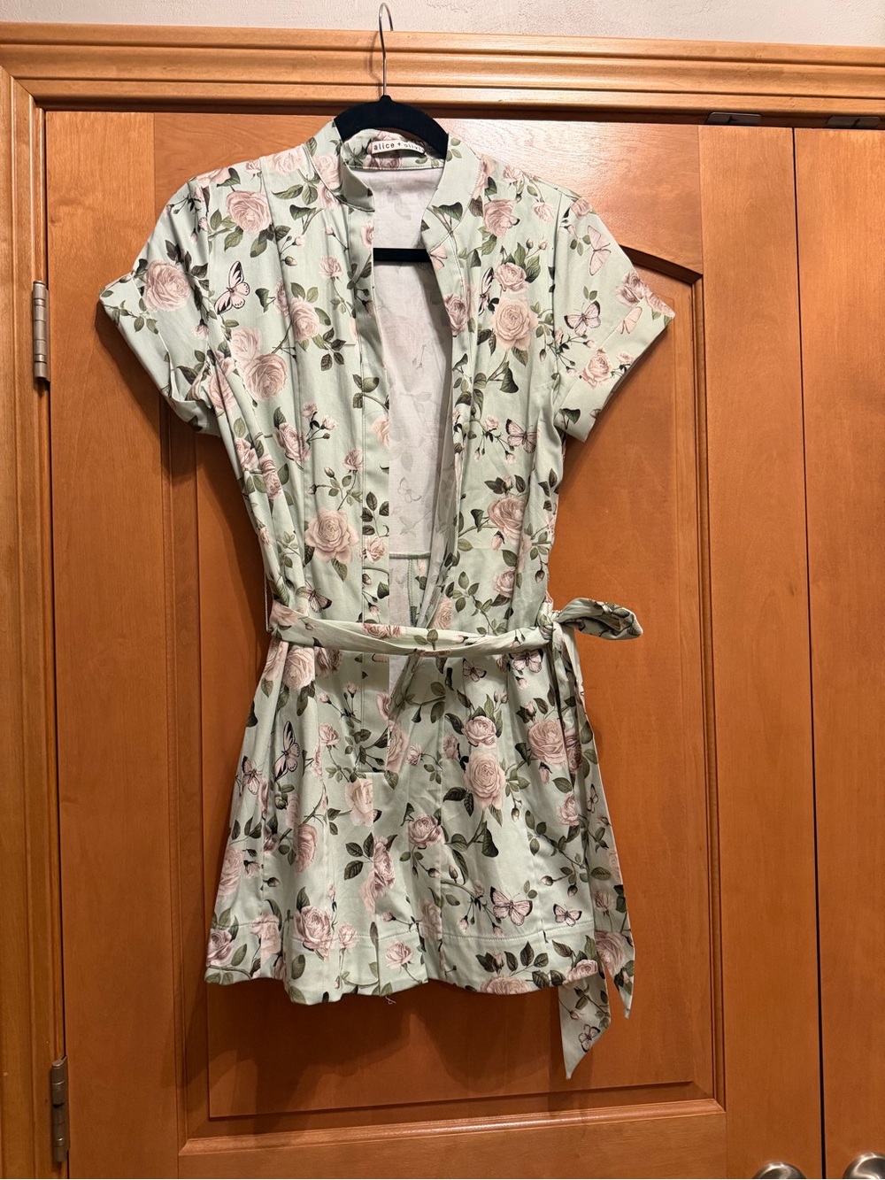 Alice and Olivia Mint Floral Tie-Waist Slort